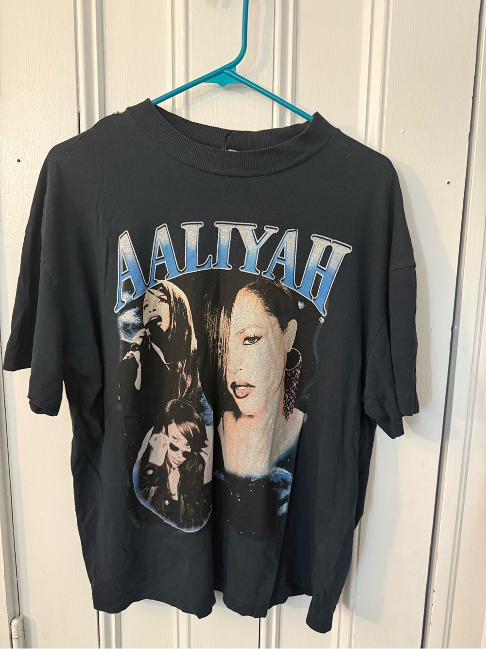 Divided Black Aaliyah Graphic Tee with Blue Accents